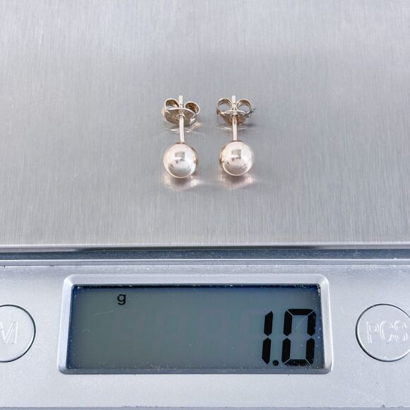 Vintage SU Sterling Silver 925 Rose Gold-Tone 6mm Ball Stud Earrings - Picture 4 of 5